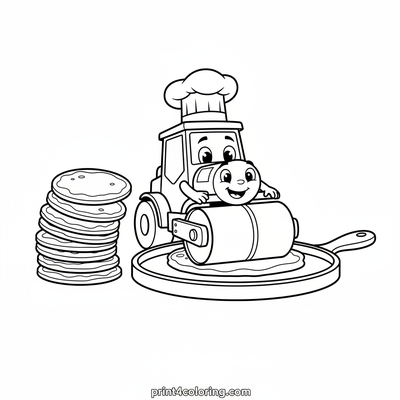Chef Steamroller's Pancake Press Party - free printable coloring page