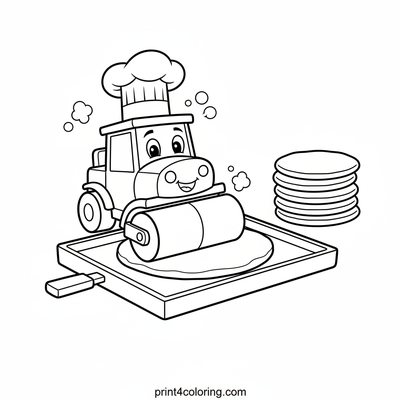 Chef Steamroller's Giant Pancake Press - free printable coloring page