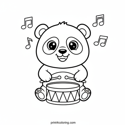 Panda's First Beat Drum Solo - free printable coloring page