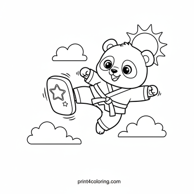 Panda's Playful Taekwondo Kick - free printable coloring page