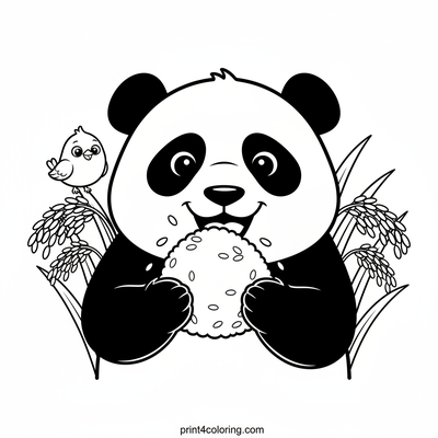 Smiling Panda's Rice Ball Feast - free printable coloring page