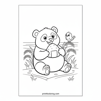 Happy Panda's Rice Paddy Picnic - free printable coloring page