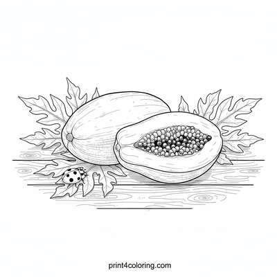Tropical Papaya Harvest with Ladybug Friend - free printable coloring page