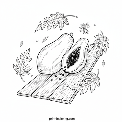 Sweet Papaya Still Life with a Little Ladybug - free printable coloring page