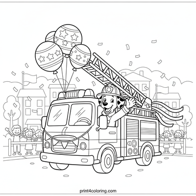 Festive Fire Truck Parade Fun - free printable coloring page