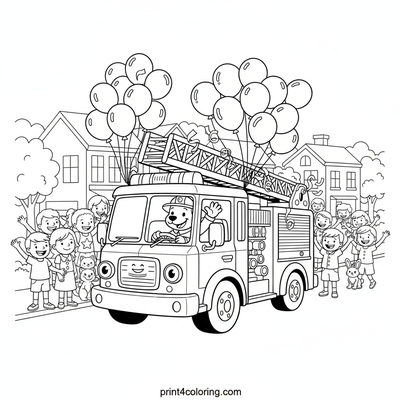 Festive Fire Truck Parade Adventure - free printable coloring page