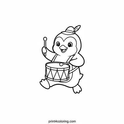 Happy Drummer Penguin on Parade! - free printable coloring page