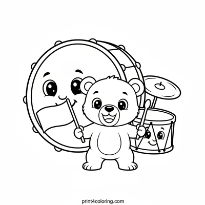 Bear Cub's Merry Drum Parade - free printable coloring page