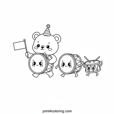 Bear Cub's Merry Drum Parade - free printable coloring page