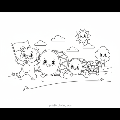 Playful Drums on Parade - free printable coloring page
