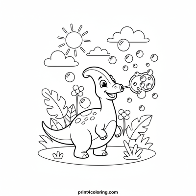 Parasaurolophus's Bubbly Blast! - free printable coloring page