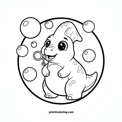 Parasaurolophus's Bubble Fun Adventure - free printable coloring page