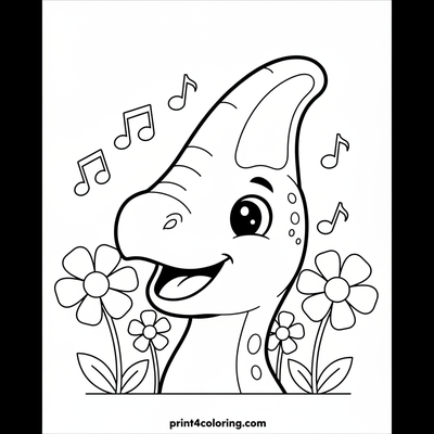 Parasaurolophus's Sunny Serenade - free printable coloring page