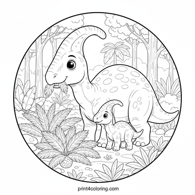 Cozy Crested Companions: Parasaurolophus Family Feast - free printable coloring page