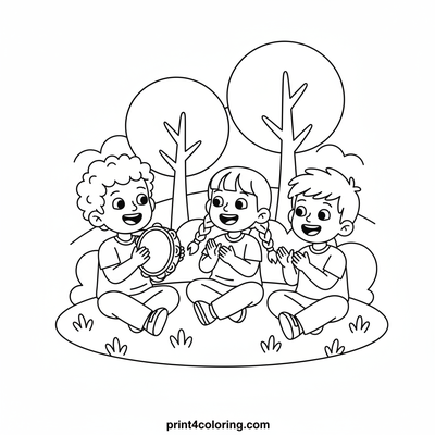 Happy Park Friends Tambourine Jam - free printable coloring page