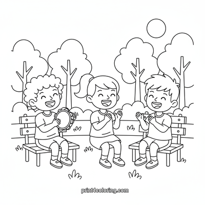 Park Friends Music Jam - free printable coloring page