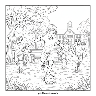 Dynamic Dribble: Park Soccer Showdown - free printable coloring page