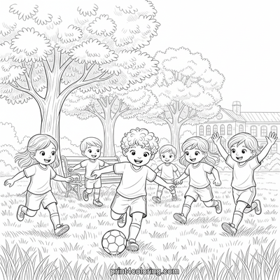 Soccer Stars in the Park - free printable coloring page