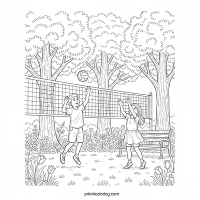 Sunny Park Volleyball Fun - free printable coloring page