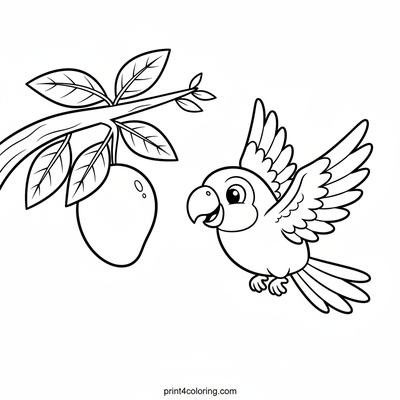 Tropical Parrot's Mango Quest - free printable coloring page