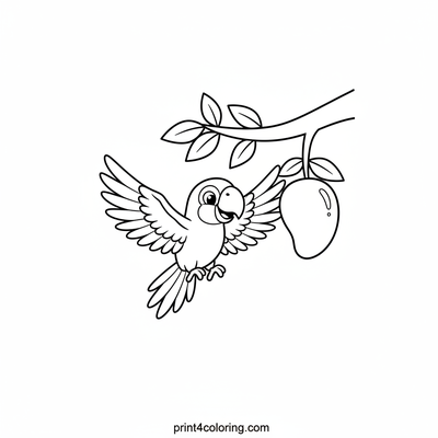 Tropical Parrot's Mango Quest - free printable coloring page