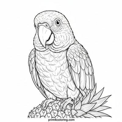 Vibrant Parrot's Tropical Pineapple Perch - free printable coloring page