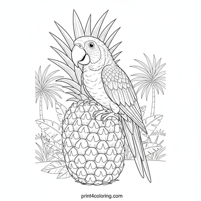 Vibrant Parrot's Tropical Pineapple Perch - free printable coloring page