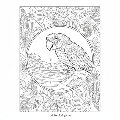 Emerald Gaze: A Parrot's Puzzled Puddle Reflection