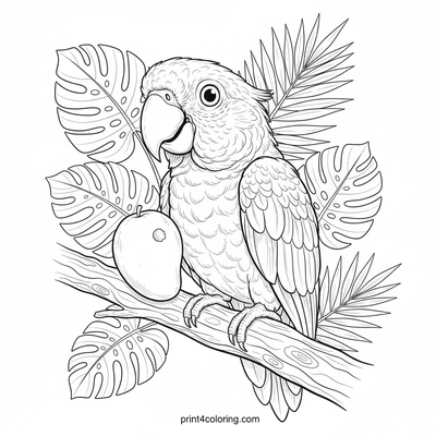 Exotic Parrot's Mango Delight - free printable coloring page