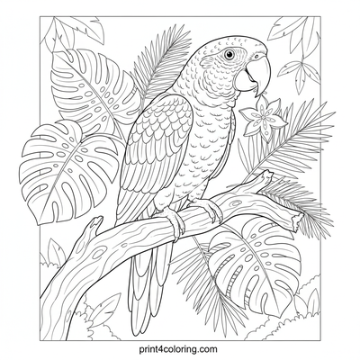 The Grand Tropical Feast of the Emerald Parrot - free printable coloring page