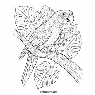 Exotic Parrot's Tropical Feast - free printable coloring page