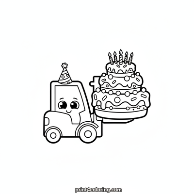 Party Forklift's Wobbly Cake Adventure - free printable coloring page