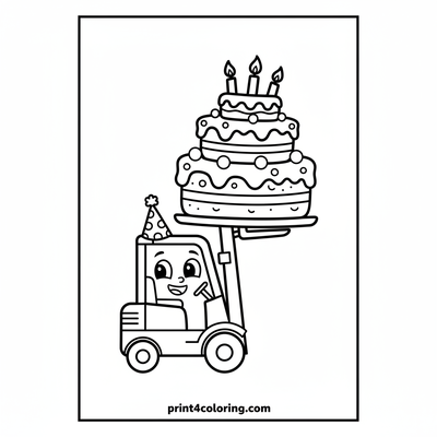 The Party Forklift's Wobbly Cake Delivery! - free printable coloring page