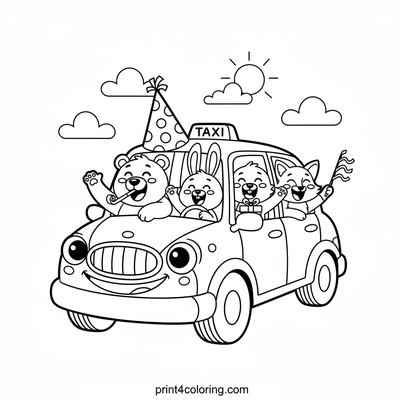 Whimsical Party Taxi Adventure! - free printable coloring page