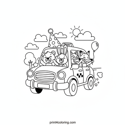 Party Animal Taxi Ride - free printable coloring page