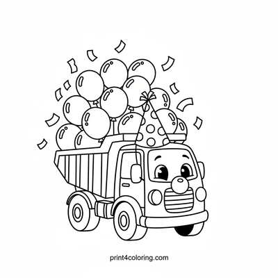 Party Parade Dump Truck Fun! - free printable coloring page