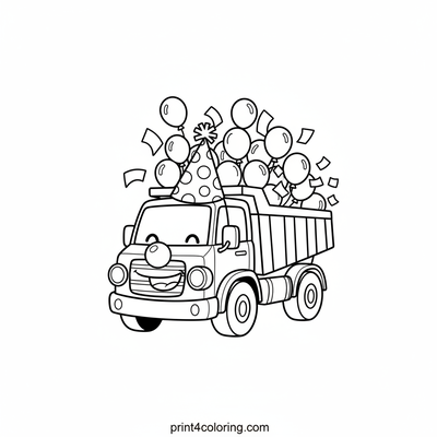 Silly Party Dump Truck Parade - free printable coloring page