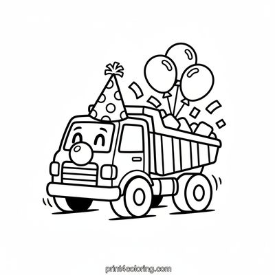 Party Time Dump Truck Parade - free printable coloring page
