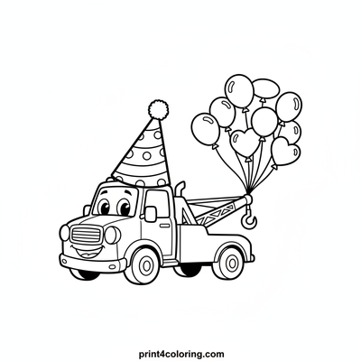 Party Tow Truck Parade! - free printable coloring page