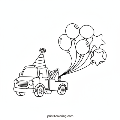 Silly Party Tow Truck Parade - free printable coloring page