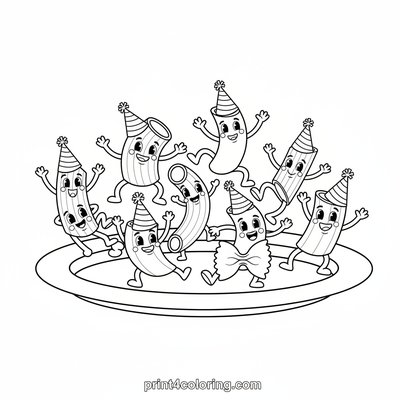 Happy Pasta Dance Party! - free printable coloring page