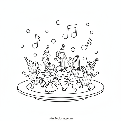 Happy Pasta Dance Party! - free printable coloring page