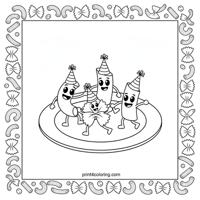Happy Pasta Party Dance! - free printable coloring page