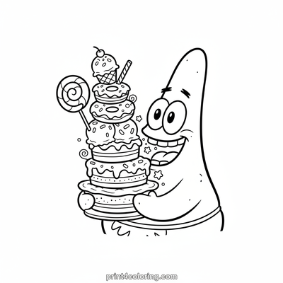 Patrick's Gigantic Sweet Feast - free printable coloring page