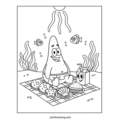 Patrick's Sunny Sea Snack Time - free printable coloring page