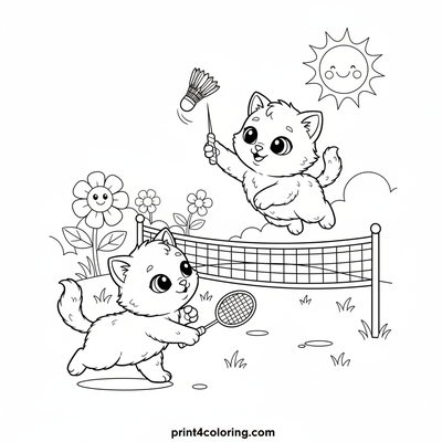 Pawsome Playtime Badminton Kittens - free printable coloring page