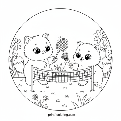 Pawsome Badminton Kittens - free printable coloring page