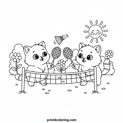 Pawsome Playtime Badminton Kittens - free printable coloring page