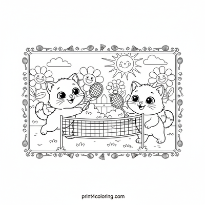 Pawsome Playtime: Kitten Badminton Fun! - free printable coloring page