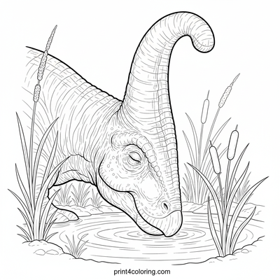 Peaceful Parasaurolophus at the Watering Hole - free printable coloring page